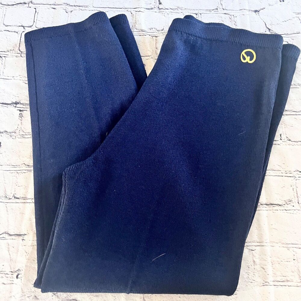 St. John Basics Navy Blue Santana Knit Pants Womens Size 14 Logo Pull On